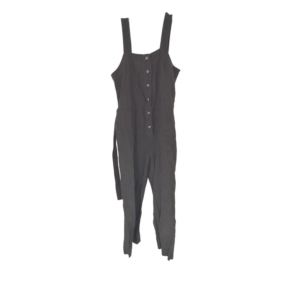 Everlane Linen Jumpsuit Picnic Button Front Belted‎ Lightweight Casual Size 2